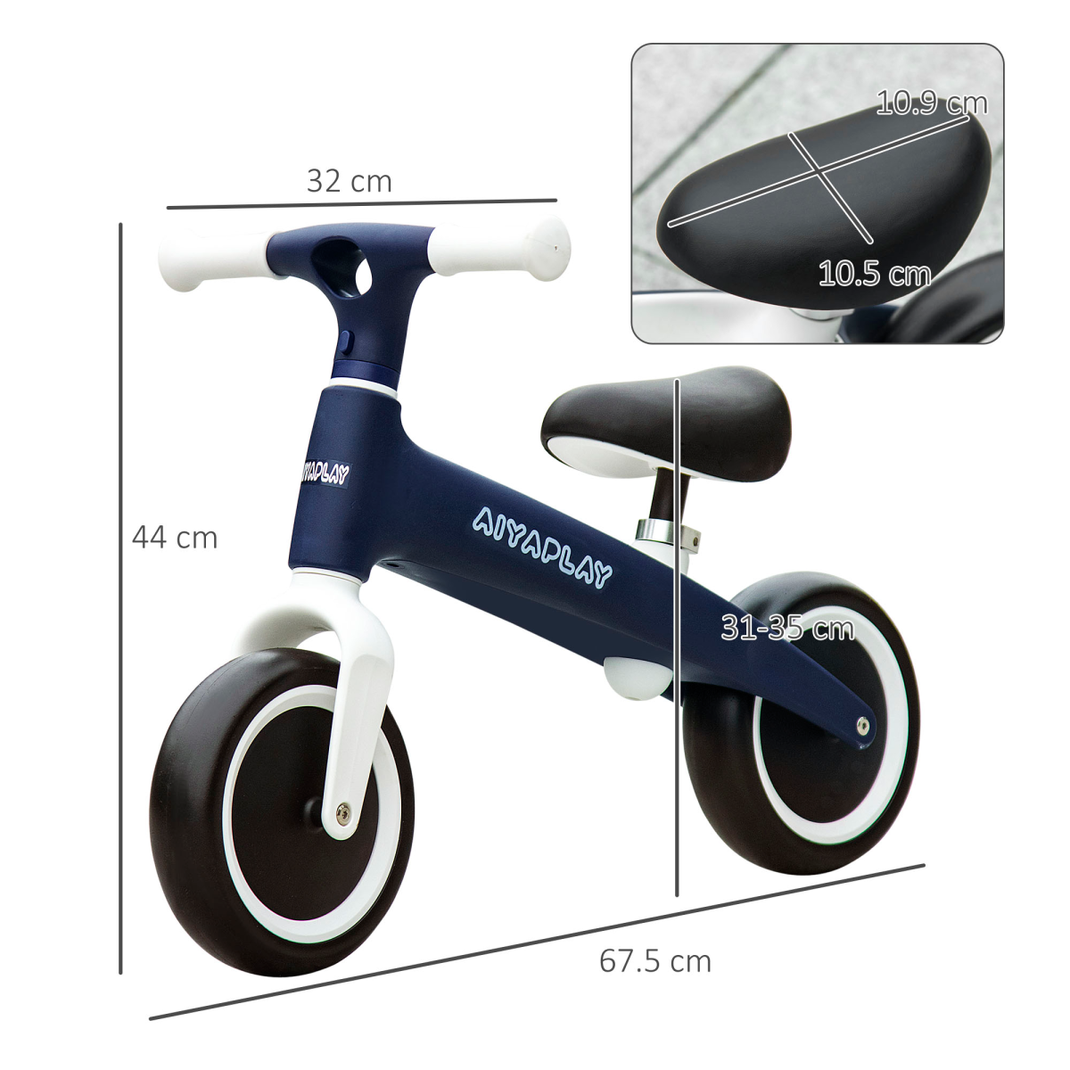 AIYAPLAY Baby Balance Bike with Adjustable Seat and Wide Enclosed Wheels – Pedal-Free Toddler Bike, Blue