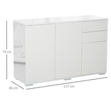 HOMCOM Gloss & Matte Side Cabinet with 2 Doors & 2 Drawers – White Home Office Storage
