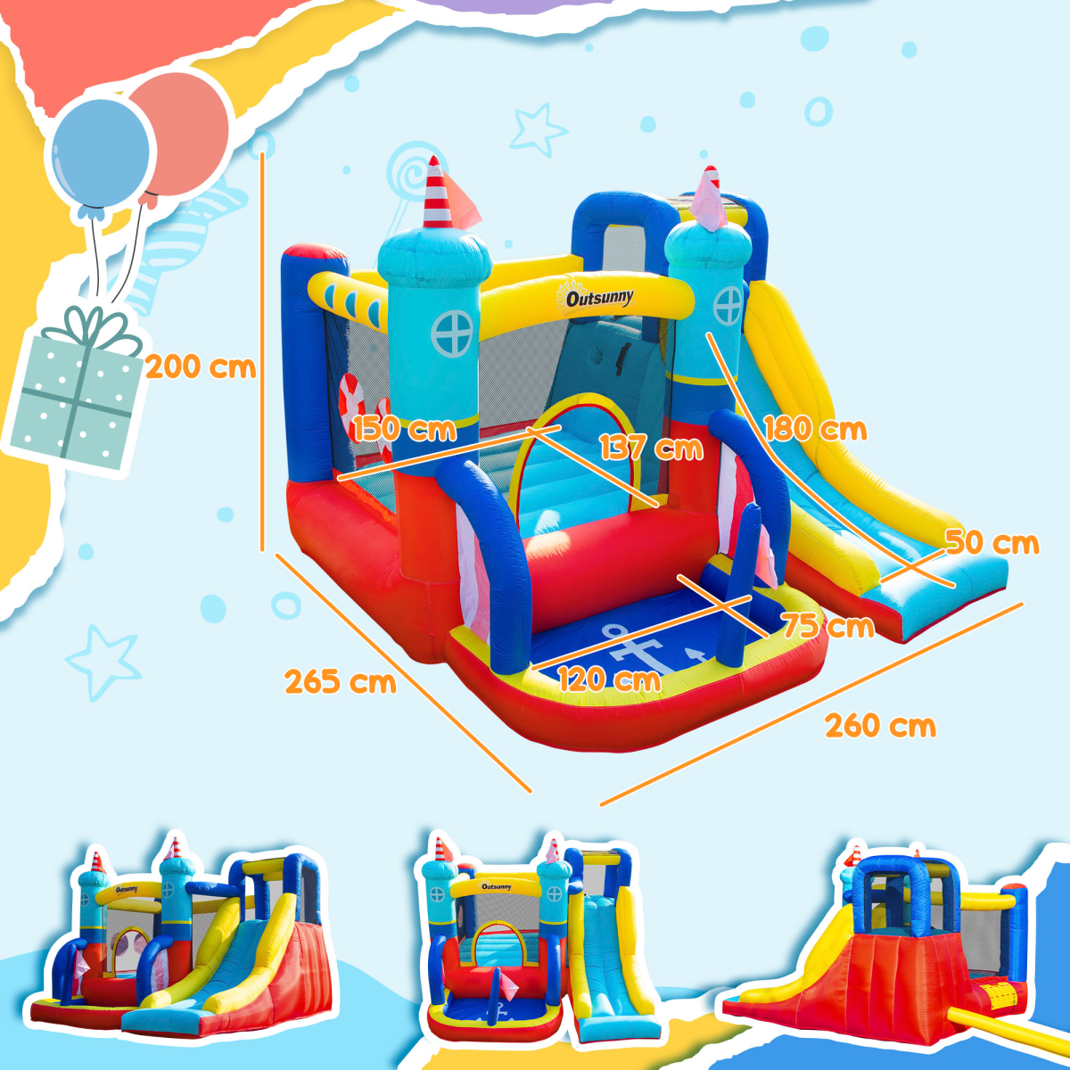 Kids Inflatable Bouncy Castle with Slide, Pool, Trampoline & Climbing Wall – Includes Electric Blower