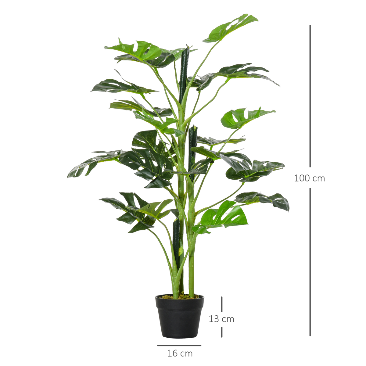 Outsunny Artificial Monstera Tree with 21 Bendable Leaves and Pot – Indoor Outdoor Palm Plant, 1m