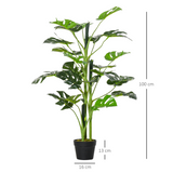 Outsunny Artificial Monstera Tree with 21 Bendable Leaves and Pot – Indoor Outdoor Palm Plant, 1m