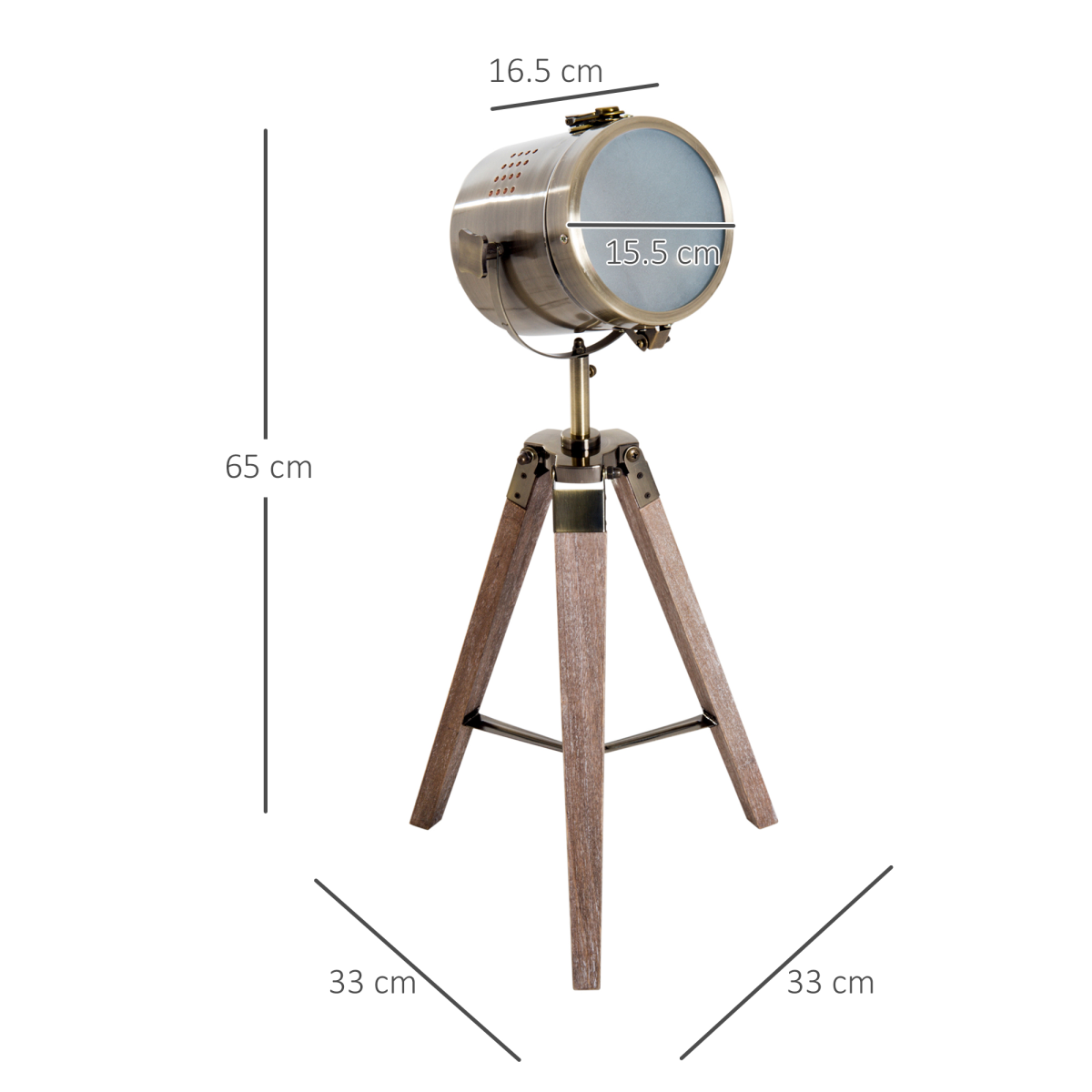 HOMCOM Industrial Tripod Lamp – Wood & Bronze