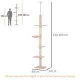 Pawhut 5-Tier Floor to Ceiling Cat Tree with Scratching Post – Activity Tower, Adjustable 230–260cm