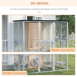PawHut Wooden Cat House with Platforms – Enclosed Outdoor Catio for Multiple Cats, Weatherproof Roof, Grey