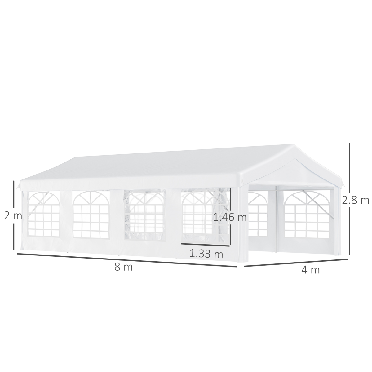 Outsunny 8m Garden Gazebo Marquee with Eight Windows & Removable Walls – Party Canopy Carport Shelter, White