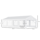 Outsunny 8m Garden Gazebo Marquee with Eight Windows & Removable Walls – Party Canopy Carport Shelter, White
