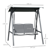 Outsunny 2-Seater Garden Swing Chair with Adjustable Tilting Canopy and Metal Frame – Patio Seat, Grey