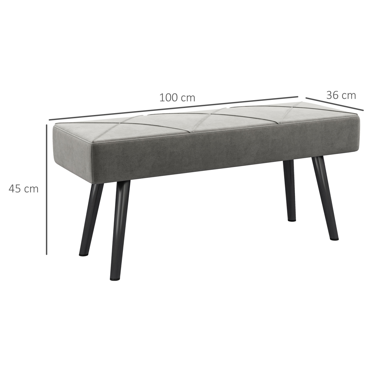 HOMCOM Velvet-Feel End of Bed Bench with Steel Legs – Upholstered Bedroom, Hallway or Window Seat, Grey