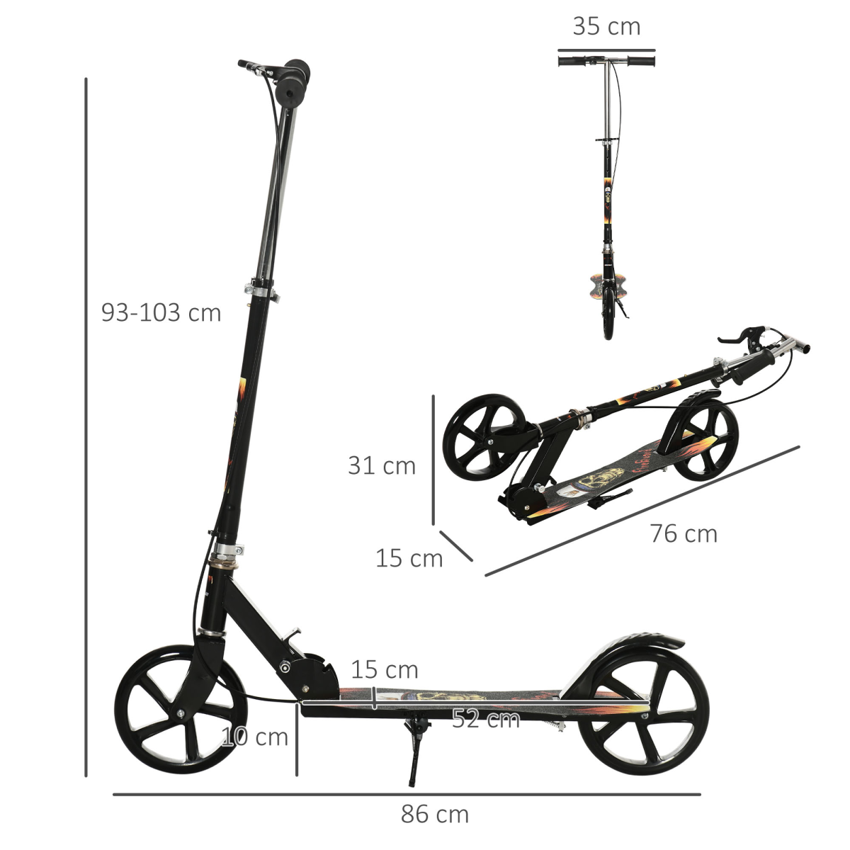 HOMCOM Foldable Kids Kick Scooter with Adjustable Height, Rear Brake and 8-Inch Wheels