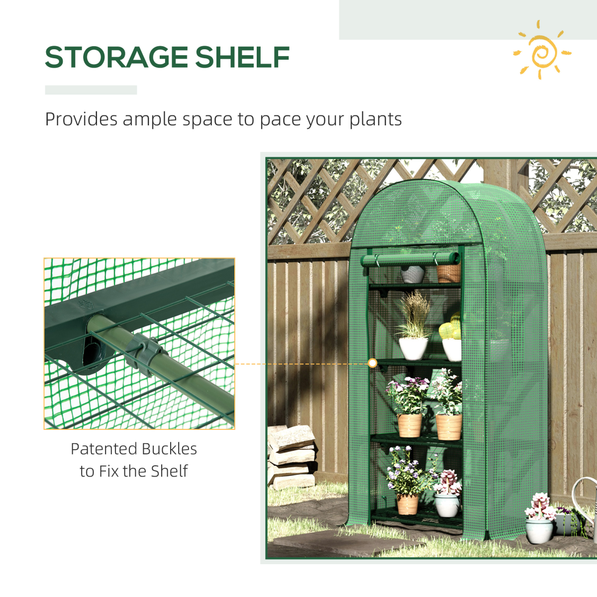 Mini Walk-In Greenhouse with Metal Shelves & Roll-Up Door – Compact Outdoor Plant Growing, Green