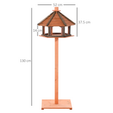 PawHut Wooden Bird Table with Roof, Fir Wood Feeding Platform – Garden Bird Feeder Stand, Brown, 130cm
