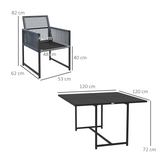 Outsunny 5-Piece Patio Dining Set with Tempered Glass Table & 4 Foldable-Back Chairs – Steel Frame Garden Furniture, Dark Grey