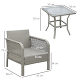Outsunny 3-Piece PE Rattan Bistro Set with Two Armchairs, Cushions & Tempered Glass Table – Patio