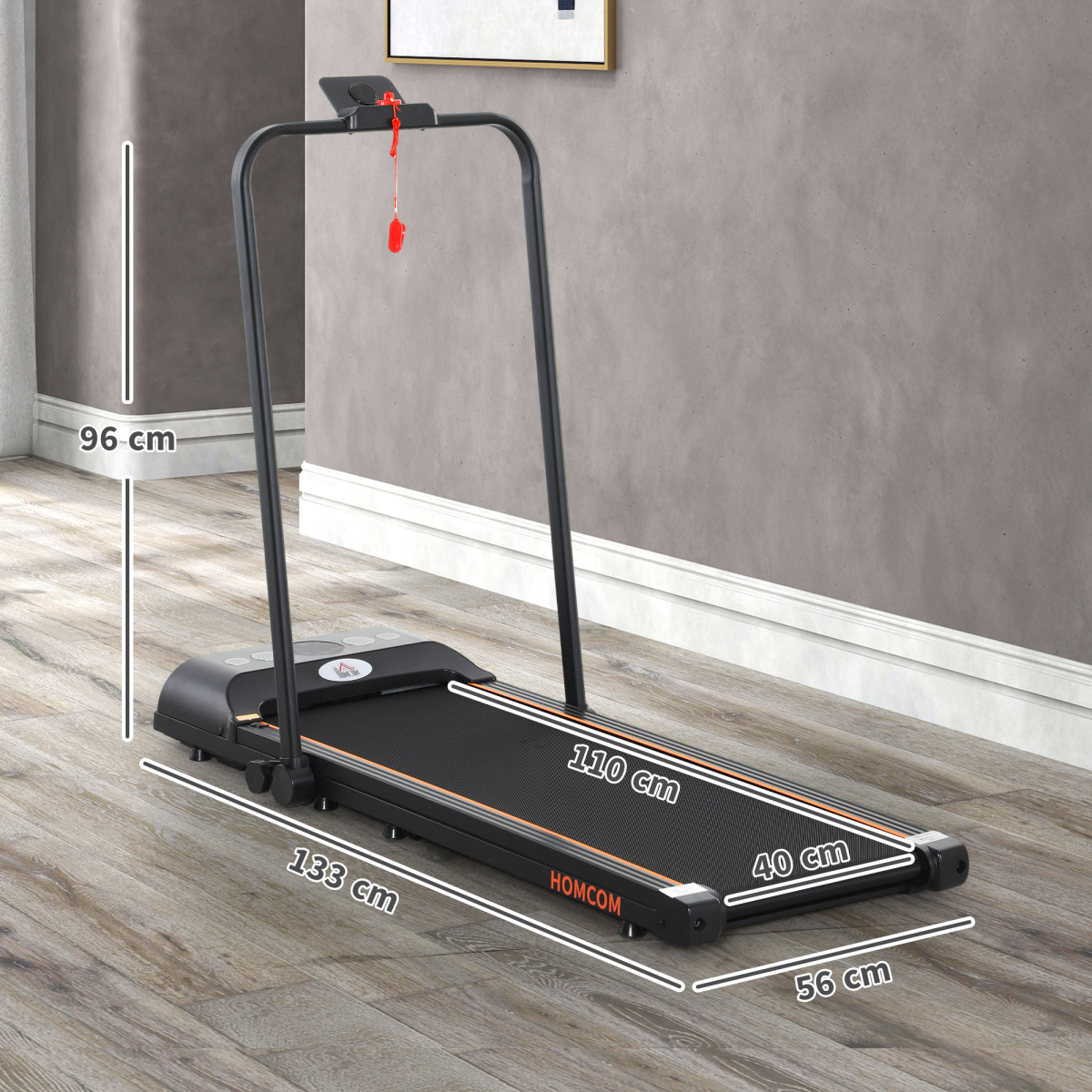 Folding Walking Treadmill with LED Display, Safety Key & Wheels – Home & Office Walking Machine, Orange
