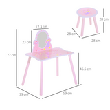 HOMCOM Kids Dressing Table and Chair Set with Mirror – Pink Make-Up Play Desk with Butterfly Patterns