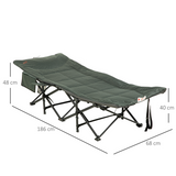 Outsunny Foldable Camping Bed with Cup Holder, Magazine Pocket & Carry Bag – 170° Recline, Grey