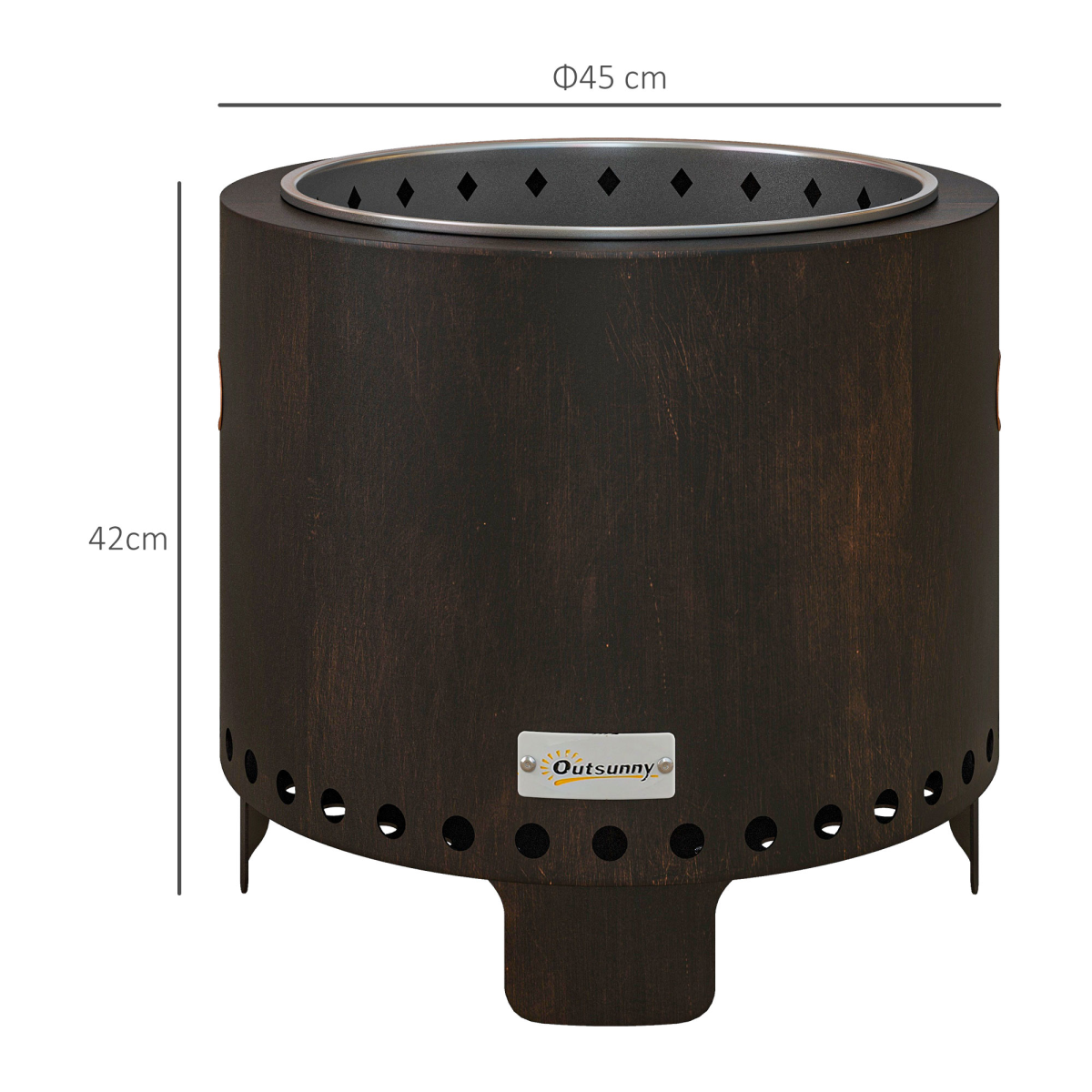 Outsunny 45cm Smokeless Wood Burning Fire Pit – Secondary Combustion Metal Firepit with Poker, Black