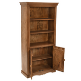 Indian Hub Artwork Solid Mango Wood Large Corner Bookcase with Cupboard – Handcrafted Corner Storage