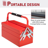 Folding Tool Box with 5 Collapsible Trays – Rust-Resistant Steel Organiser for Home and Workshop, Red