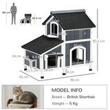 PawHut Wooden Outdoor Cat House with Flower Pot, Windows & Multiple Entrances – 2-Tier Weather-Resistant Shelter