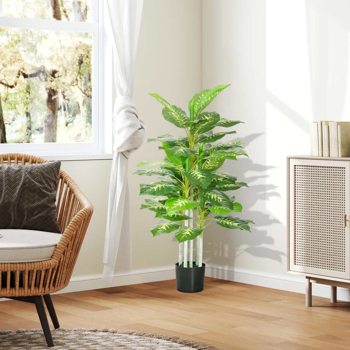 HOMCOM Artificial Evergreen Tree Fake Plant in Pot Indoor Outdoor Decor