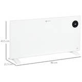 HOMCOM 2000W Electric Convector Heater with LED Display, Remote and Timer – Quiet Fan-Free Space Heater, White