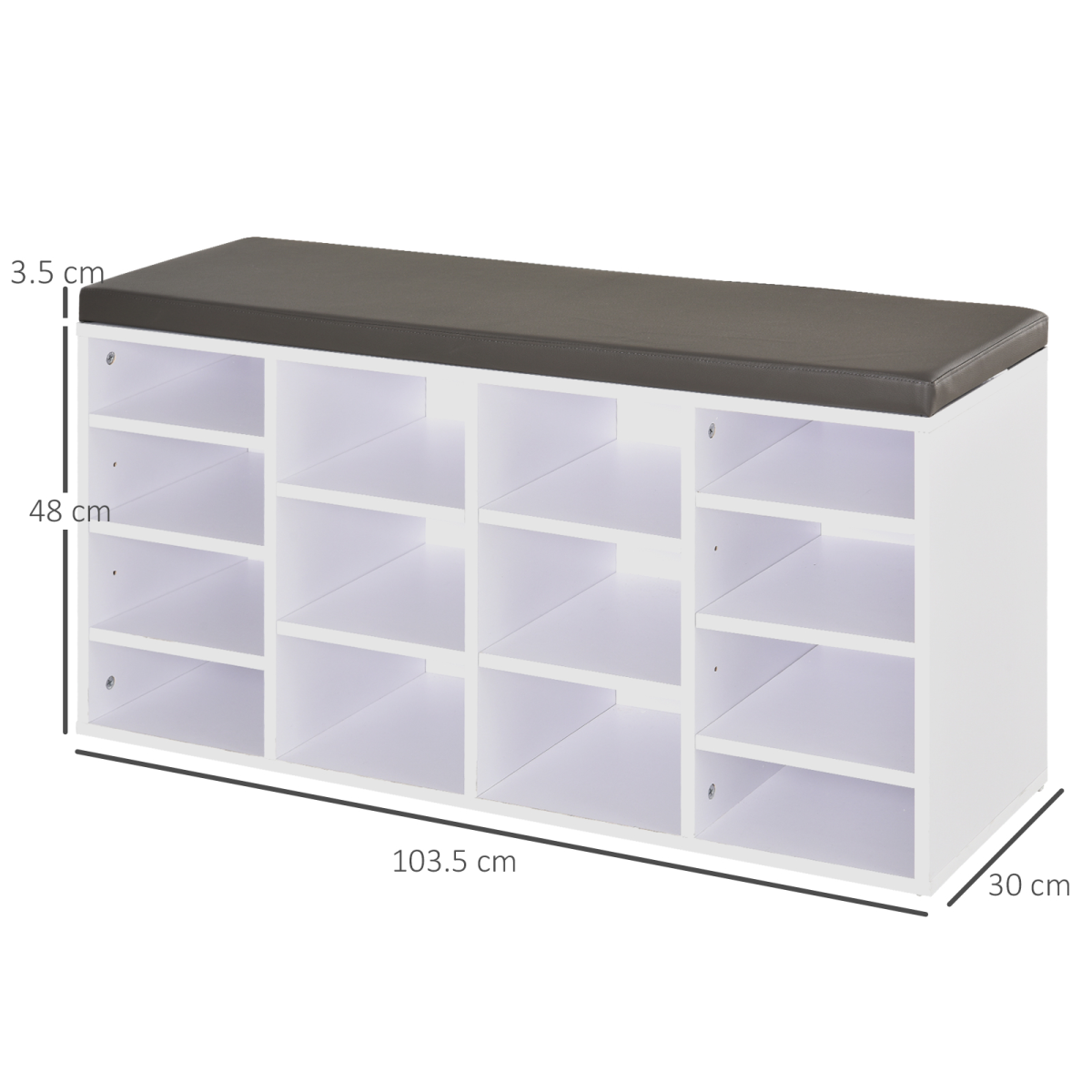 HOMCOM PU Leather 14-Compartment Shoe Storage Bench with Padded Seat – Hallway Seating, Brown/White