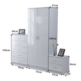 HOMCOM 3 Piece High Gloss Bedroom Furniture Set with Wardrobe, 5 Drawer Chest & Bedside Table – Tall, White