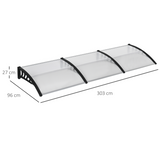 Outsunny Front Door Canopy, 300 x 100cm Curved Polycarbonate Awning – Outdoor Rain Shelter, Clear