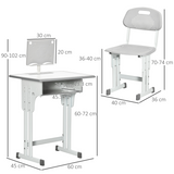 Kids Desk and Chair Set with Adjustable Height, Drawer and Book Stand – Study Table for Ages 6–12, Grey