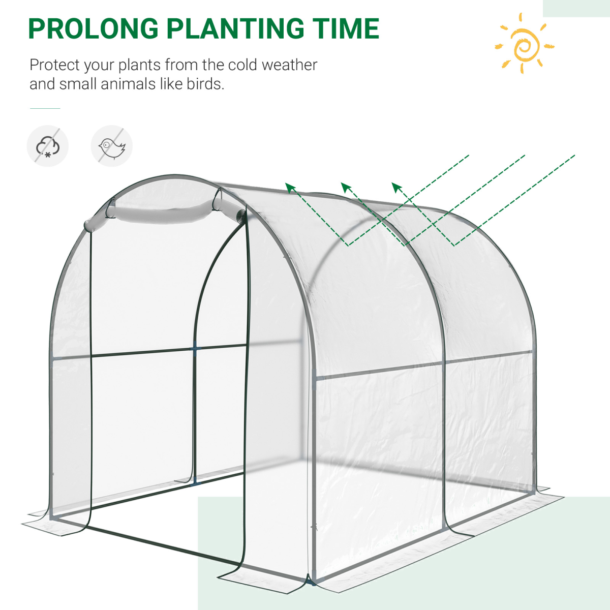 Garden Greenhouse with Roll-Up Zipped Door, 200W x 250D x 200H cm – Steel Frame, Transparent PVC Cover