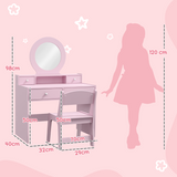 AIYAPLAY Kids Dressing Table Set with Stool, Oval Mirror and Four Drawers – Pink