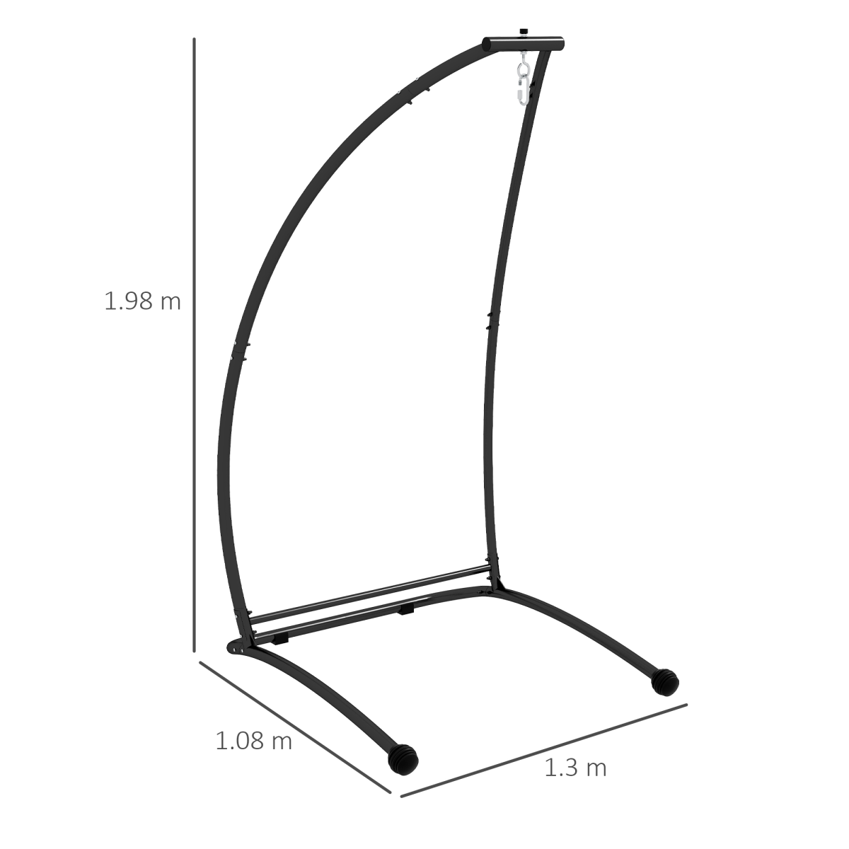 Outsunny C-Shape Metal Hammock Chair Stand with Spring Buckle – Steel Frame, 150kg Capacity, Black
