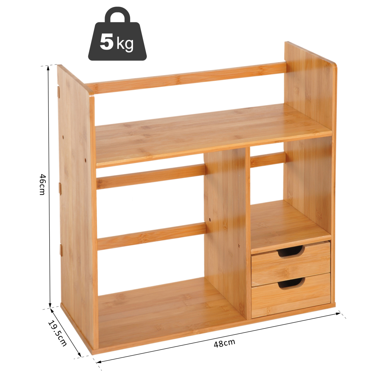 HOMCOM Bamboo Desk Organiser with 2 Drawers and 2 Cube Storage, 180 Degree Rotatable – Desktop Bookshelf