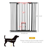 PawHut Extra Tall Dog Gate with Cat Door and Auto-Close, Steel Stair Gate for Doorways, 74-101cm Wide