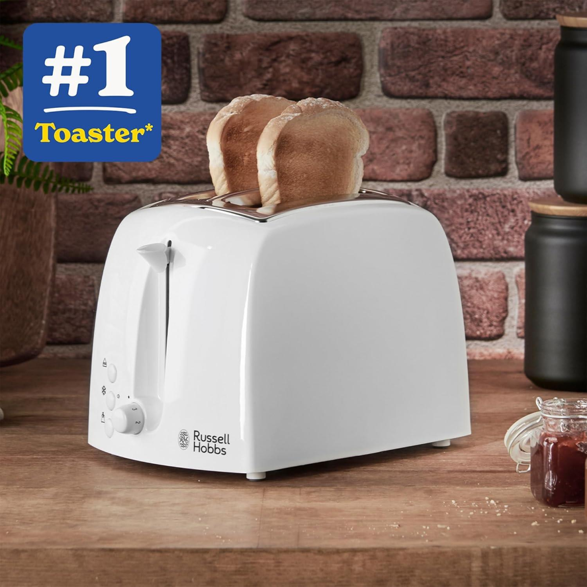 Russell Hobbs Texture 2 Slice Toaster with Wide Slots, Variable Browning & Frozen Function – White