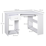 L-Shaped Corner Computer Desk with Sliding Keyboard Tray & 2 Storage Shelves – Home Office Workstation, White