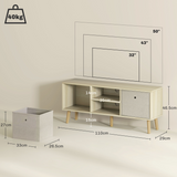 HOMCOM Modern TV Cabinet Stand with Two Removable Fabric Drawers and Shelves – Bedroom Media Unit, Natural