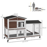 PawHut Wooden Rabbit Hutch with Wheels, Run & Ramp – Outdoor Guinea Pig Cage for 1–3 Rabbits, Brown
