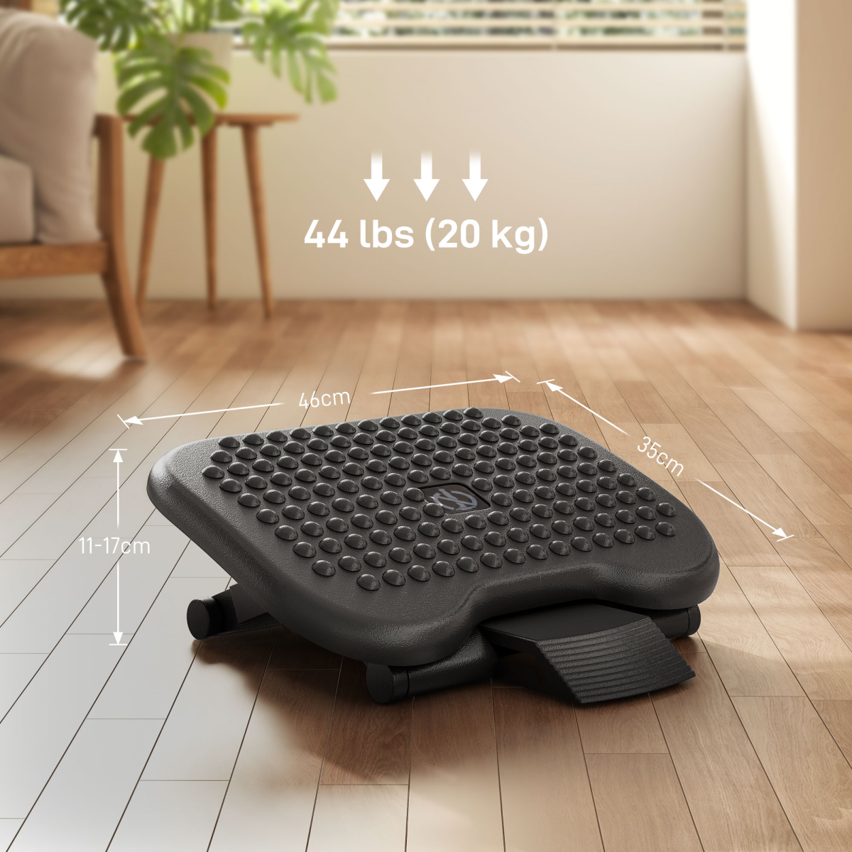 HOMCOM Adjustable Foot Rest with 3 Height Levels and 0–30° Angle – Textured Home Office Footstool, Black
