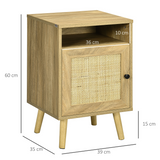 HOMCOM Rattan Nightstand with Cabinet and Shelf – Bedside, Side or Telephone Table, Natural