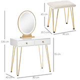 HOMCOM Dressing Table Set with LED Mirror, Stool & 2 Drawers – Bedroom Makeup Vanity