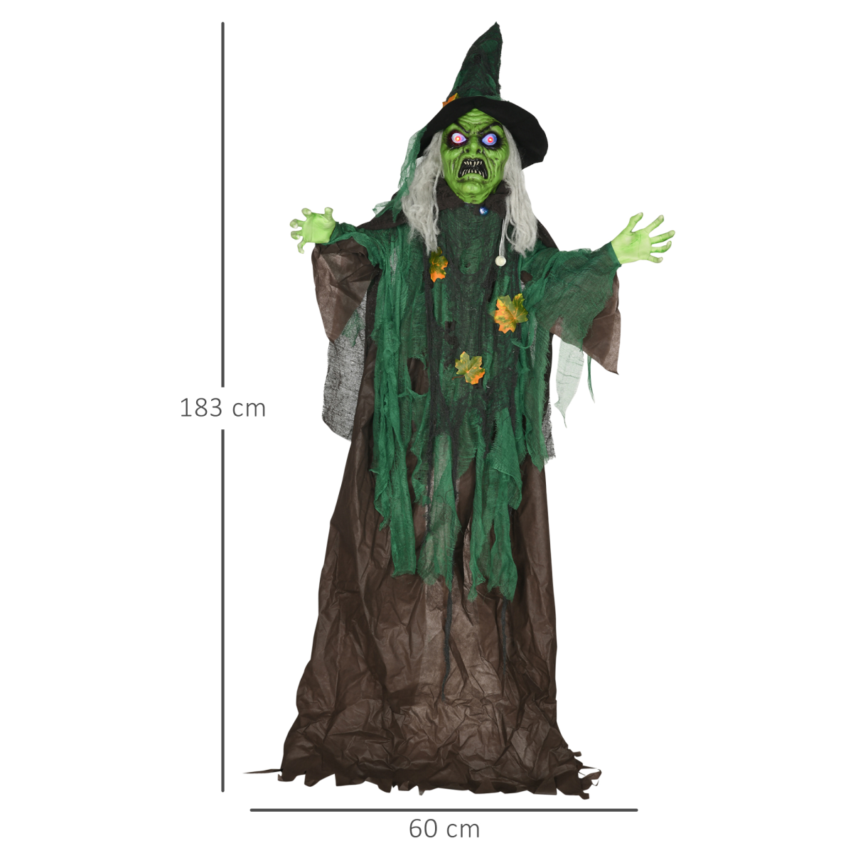 HOMCOM 6ft Outdoor Halloween Witch Prop Decoration with Light Up Eyes and Heart