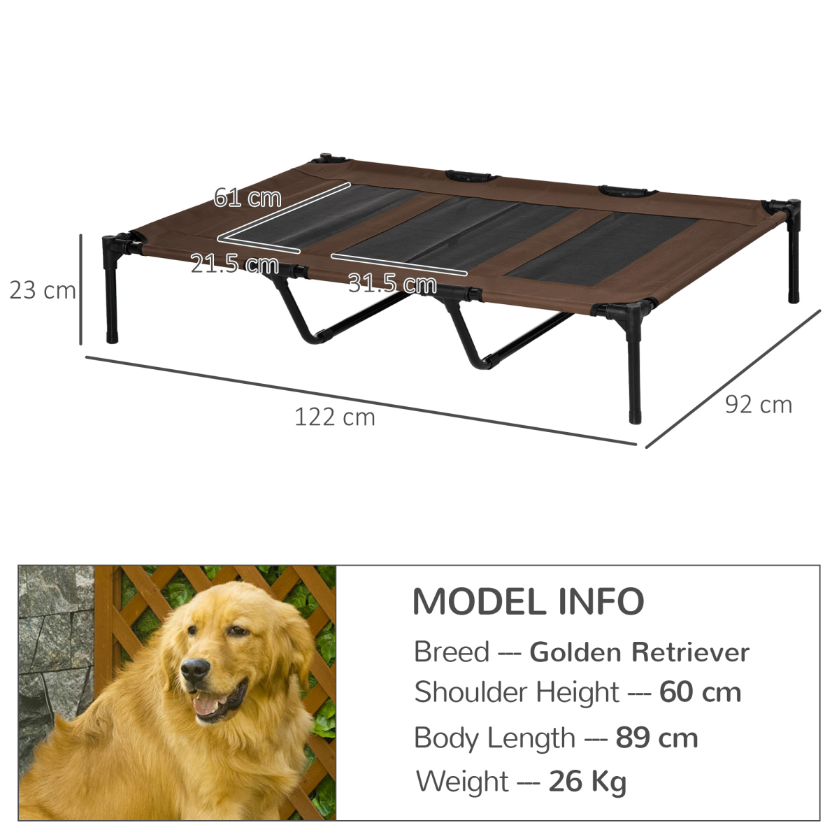 Pawhut Elevated Dog Bed with Breathable Oxford Fabric & Storage Bag – Portable Raised Pet Cot, Brown
