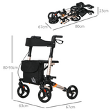 HOMCOM 4-Wheel Rollator Walker with Seat, Backrest & Bag – Height Adjustable Walking Aid, Gold Tone