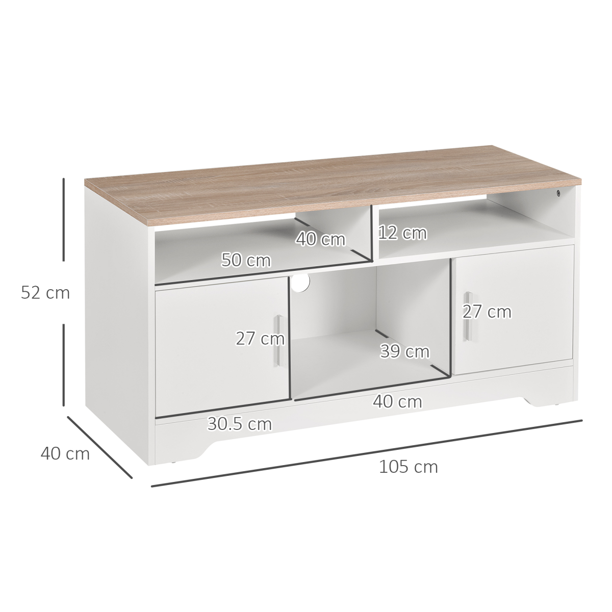 HOMCOM White TV Stand for TVs up to 42" with Storage Cabinets & Open Shelves – Modern Media Unit