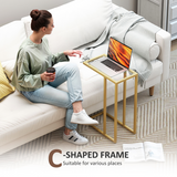 HOMCOM C-Shaped Side Table with Tempered Glass Top – Space-Saving Sofa End Table, Gold