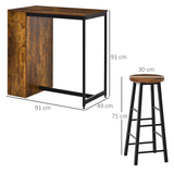 HOMCOM 3 Piece Bar Table Set with 2 Stools, Storage Shelf & Footrests – Compact Kitchen Dining Set