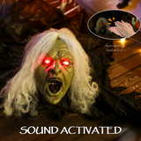 Outsunny 183cm Life Size Zombie Old Lady Halloween Decoration with Sound & Light-Up Eyes – Black