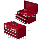 DURHAND Lockable 2 Drawer Steel Tool Chest with Ball Bearing Slides and Top Compartment – DIY Storage, Red